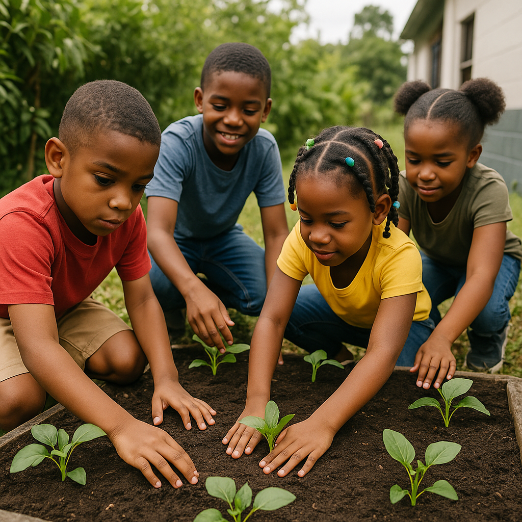 Children working in the garden